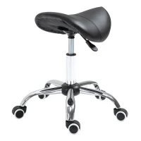 HOMCOM Scaun Taburet Rotativ cu Șa, Roți și Înălțime Reglabilă pentru Estetiști și Tatuatori, 52 x 53 x 49-61 cm, Negru(m-10)