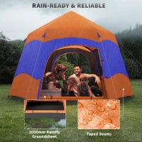 Outsunny Six Man Hexagon Camping Tent with Hang Hook and Carry Bag - Orange and Blue(m-7)