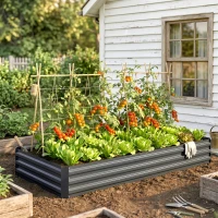 Outsunny Carré potager de jardin rectangulaire jardinière extérieure 241 x 90 x 30 cm tôle d'acier ondulée gris(m-7)