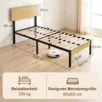 HOMCOM Bedframe 90x200 cm met hoofdbord, voetbord en opbergruimte(m-3)