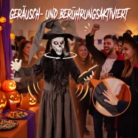HOMCOM 180 cm Halloween Animierte Hexe Dekoration Lebensgroß mit leuchtenden Augen, Gruseliger Sound, Berührungsaktivierung(m-5)