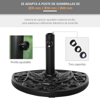 Outsunny Base para Sombrilla Semicircular Peso 9 kg Soporte Parasol de Jardín Apto para Mástil de 35mm/38mm/48mm Relleno de Cemento para Terraza Patio 50x32x32 cm Negro(m-6)