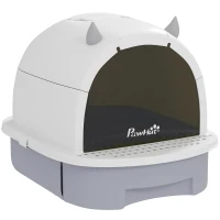 PawHut Enclosed Cat Litter Box w/ Pull-Out Drawer, Scoop, Deodorising Bags for Odour Control, Privacy, Portable, Easy to Clean(m-1)