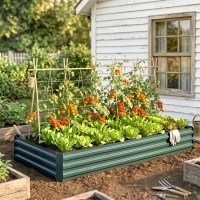Outsunny Carré Potager en Métal Modulable - Potager Surélevé 241x90,5x30cm en Acier Galvanisé - Jardinière Extérieur Anti-Rouille pour Légumes et Fleurs, Vert Foncé(m-8)