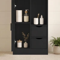 HOMCOM Mueble de Baño Estrecho con Cajones Compartimentos Abiertos Negro(m-8)