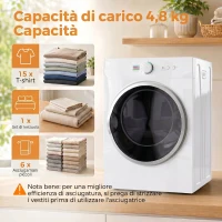 HOMCOM Mini Asciugatrice da 3kg, 1020W con Riscaldamento PTC e Timer, 49x47x70 cm, Bianco(m-5)