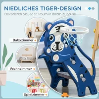 AIYAPLAY 3-in-1 kinderglijbaan met klimrek en basketbalring, cartoonontwerp voor kinderen van 18-36 maanden, blauw(m-5)
