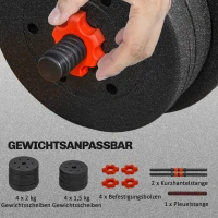 HOMCOM 2 in 1 Hanteln Set 15 kg verstellbare Kurzhantel & Langhantel professionell Dumbbell Krafttraining Schwarz(m-6)