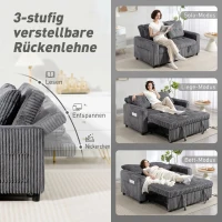 HOMCOM 2-zits slaapbank, ribfluwelen bekleding, om te vormen tot bed, 2 kussens, zijvakken, 157 x 190 cm, donkergrijs(m-5)