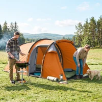 Outsunny 2 Man Tunnel Tent with Sewn-in Groundsheet, Air Vents, Rainfly, 2000mm Large Camping Tent with Bedroom, Porch, Living Area for Camping, Hiking, 426L x 206W x 154H cm, Orange(m-2)