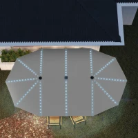 Outsunny Dubbele parasol met zonne-lichtjes, aluminium, polyester, UPF50+ bescherming, UV-bestendig, terrasparasol, donkergrijs(m-8)