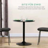 HOMCOM eettafel voor 2 personen, rond tafelblad, stalen onderstel, zwart, 70 x 70 x 75 cm(m-4)