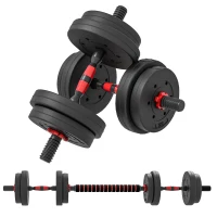 HOMCOM 2-in-1 Halterset 15 kg Verstelbare Korte Halter & Lange Halter Professioneel Dumbbell Krachttraining Zwart(m-11)