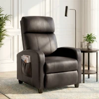 HOMCOM Recliner Armchair, Massage Faux Leather Push Back Reclining Chair with Adjustable Leg Rest, Side Pocket, for Home Living Room Theatre, Brown(m-10)
