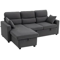 HOMCOM Verstellbares Bettsofa, L-förmiges Gästesofa mit Bettfunktion, Stauraum, Kissen, für Wohnzimmer, Gästezimmer, Dunkelgrau(m-1)