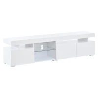 Lowboard para TV com frente em alto brilho, divisória ajustável em vidro temperado, adequado para televisores até cerca de 80 polegadas, 180x35x45 cm, Branco(m-1)