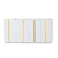 Aparador para sala de estar com 4 portas, elegantes frisos dourados, independente, 35x140x70 cm, Branco(m-1)