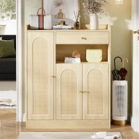 Sapateira em rattan, amplo espaço de arrumação, prateleiras ajustáveis, 90x35x110 cm, Cor natural(m-5)