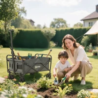 Outsunny 93L Festival Trolley on Wheels, Garden Folding Trolley Cart, 120kg Heavy Duty Collapsible Folding Wagon with Adjustable Handle and Carrying Bag for Beach, Camping, Festival, Grey(m-10)