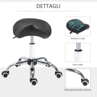 HOMCOM Scaun Taburet Rotativ cu Șa, Roți și Înălțime Reglabilă pentru Estetiști și Tatuatori, 52 x 53 x 49-61 cm, Negru(m-5)