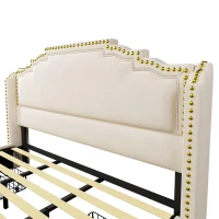 Cama estofada 180×200, cama com 4 gavetas de arrumação, iluminação LED ambiente integrada, 214x189x120 cm, Bege(m-10)