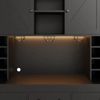 Armario alto de cocina con función de vinoteca, tira LED, baldas regulables, 105x40x180 cm, Negro(m-10)