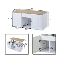 Mesa de centro elevável para sala de estar, duas portas de armário e cantos grandes e arredondados, 46x95x45 cm, Branco(m-3)