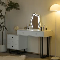 Tavolo da trucco con illuminazione LED, specchio regolabile e piano estraibile, 100x40x76 cm, Bianco(m-5)