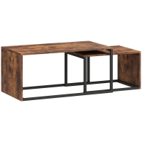 HOMCOM Set van 2 Salontafels, Sofatafel, Bijzettafel, MDF, Metaal, 90 x 48 x 42 cm / 59 x 42 x 36 cm, Zwart+Bruin