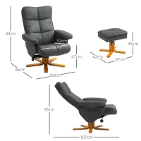 HOMCOM Relaxfauteuil met kruk, rugleuning kantelbaar tot 145°, 360° draaibaar, kunstleer, donkergrijs(m-3)