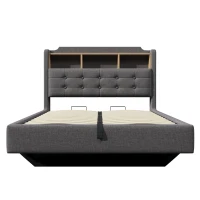 Cama estofada 140 × 200 cm, iluminação LED, design flutuante, sem colchão, 217x141x110 cm, Cinzento(m-1)
