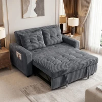 HOMCOM 2-zits slaapbank, ribfluwelen bekleding, om te vormen tot bed, 2 kussens, zijvakken, 157 x 190 cm, donkergrijs(m-9)