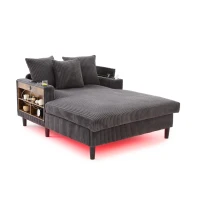 Divano letto con portabicchieri su entrambi i lati e bracciolo pieghevole, 129x170x70 cm, grigio scuro(m-7)
