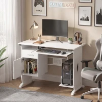 HOMCOM Mesa de Computador 100x52x75 cm Prateleira Deslizante para Teclado Gavetas e Suporte para Unidade Central Branco(m-11)