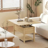 HOMCOM Höhenverstellbarer und ausziehbarer Couchtisch Wohnzimmertisch mit verstecktem Fach offener Ablage 100x45x50,5cm Naturholz(m-4)