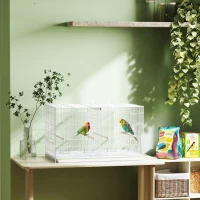 PawHut Cage à Oiseaux Volière Intérieur Acier avec Séparateur, 4 Perchoirs, Plateau Coulissant, 4 Mangeoires, 76x46x46cm, Blanc(m-10)