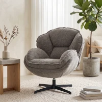 HOMCOM Moderner Wingback-Sessel, Samt-Armlehnsessel mit Vier-Sterne-Basis, S-Federn, 360° Drehfunktion, Grau(m-10)
