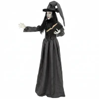 HOMCOM 180 cm Halloween Animierte Hexe Dekoration Lebensgroß mit leuchtenden Augen, Gruseliger Sound, Berührungsaktivierung(m-11)