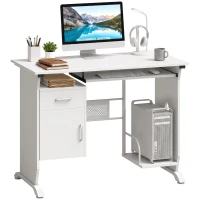 HOMCOM Escritorio para ordenador, 100 x 52 x 75 cm, bandeja deslizante para teclado, cajones y soporte para unidad central, blanco(m-12)