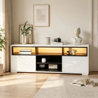 Mobile TV LED 65 pollici max salvaspazio con finitura laccata lucida, 150x35x50 cm, Bianco(m-4)