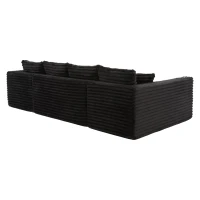 Divano a U in velluto a coste con portabicchieri integrato e tasca laterale, imbottitura a molle, 320x155x88 cm, Nero(m-8)