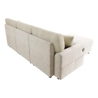 Sofá moderno com pufe, função de carregamento com duas portas, incl. 2 almofadas quadradas, almofadas de assento removíveis, 223x146x84 cm, Bege(m-7)