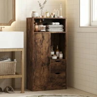 HOMCOM Mobile Bagno Slim con Cassetti e Scomparti Aperti, 50x25x100 cm, Marrone Rustico(m-2)