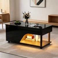 Table basse réglable en hauteur avec rangement caché, compartiments latéraux réglables, 50x100x46 cm, Noir(m-4)