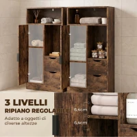HOMCOM Mobile Bagno Slim con Cassetti e Scomparti Aperti, 50x25x100 cm, Marrone Rustico(m-5)