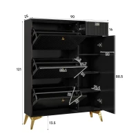 Armadio scarpiera con 3 ante a ribalta salvaspazio dal design moderno, 90x25x121 cm, Nero(m-3)