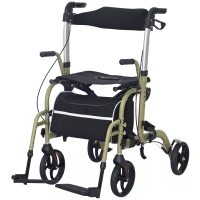 HOMCOM Deambulatore Pieghevole con Poggiapiedi e Borsa, in Alluminio, PP e Poliestere, 59x104x88-101 cm, Giallo e Verde(m-11)