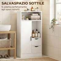 HOMCOM Mobile Bagno Slim con Cassetti e Ripiani Aperti, 50x25x100 cm, Bianco(m-6)