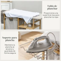 HOMCOM Cesto de Ropa Sucia 57,4L con Tabla de Planchar Soporte para Plancha 3 Estantes y Bolsa Extraíble 113x34x82 cm Natural(m-5)