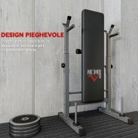 HOMCOM Panca Pesi Pieghevole con 8 Altezze Regolabili e Supporto Bilanciere in Acciaio e PU, 140x73x98-122 cm, Grigio(m-5)